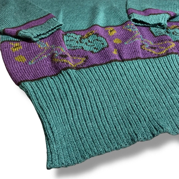 Vtg Catalina Teal Multi Geometric Abstract Knit Pullover Sweater Color Block 80s - Picture 6 of 9